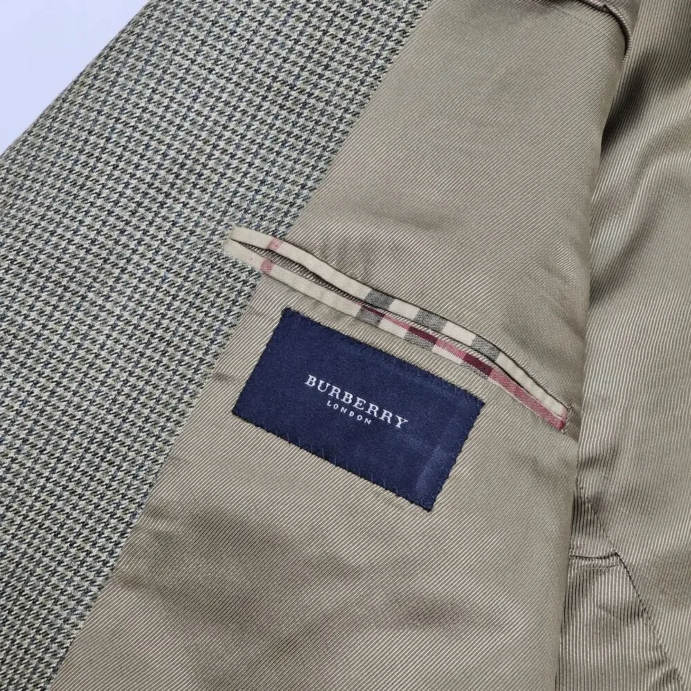 Vintage Burberry Mens 48R Houndstooth Sport Coat Blazer‎ Silk Wool 3 Buttons